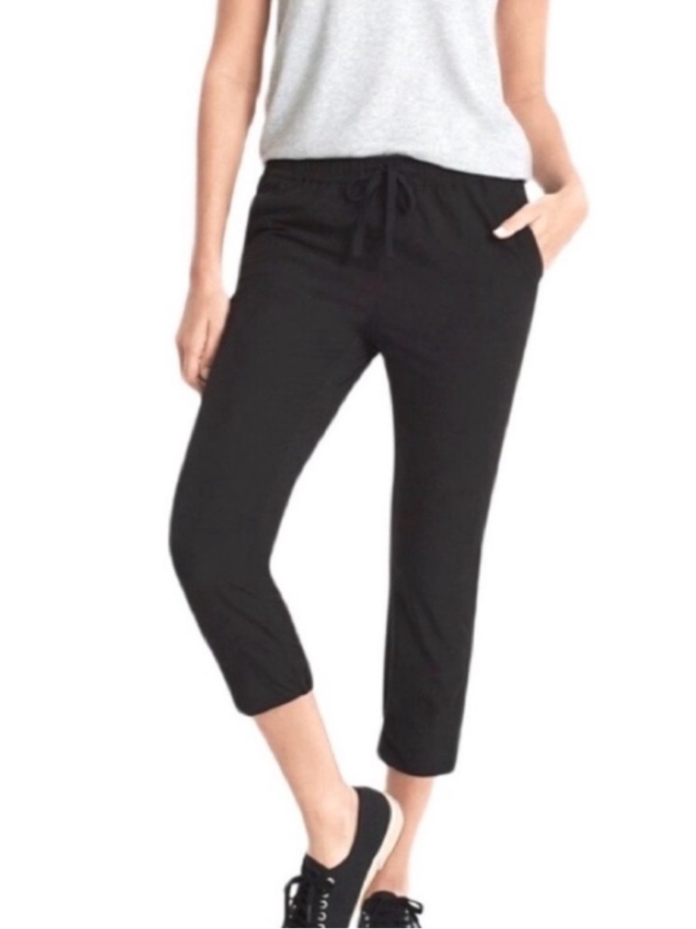 WHBM Lightweight Joggers Cropped Pull On Pants Pockets Black Size S